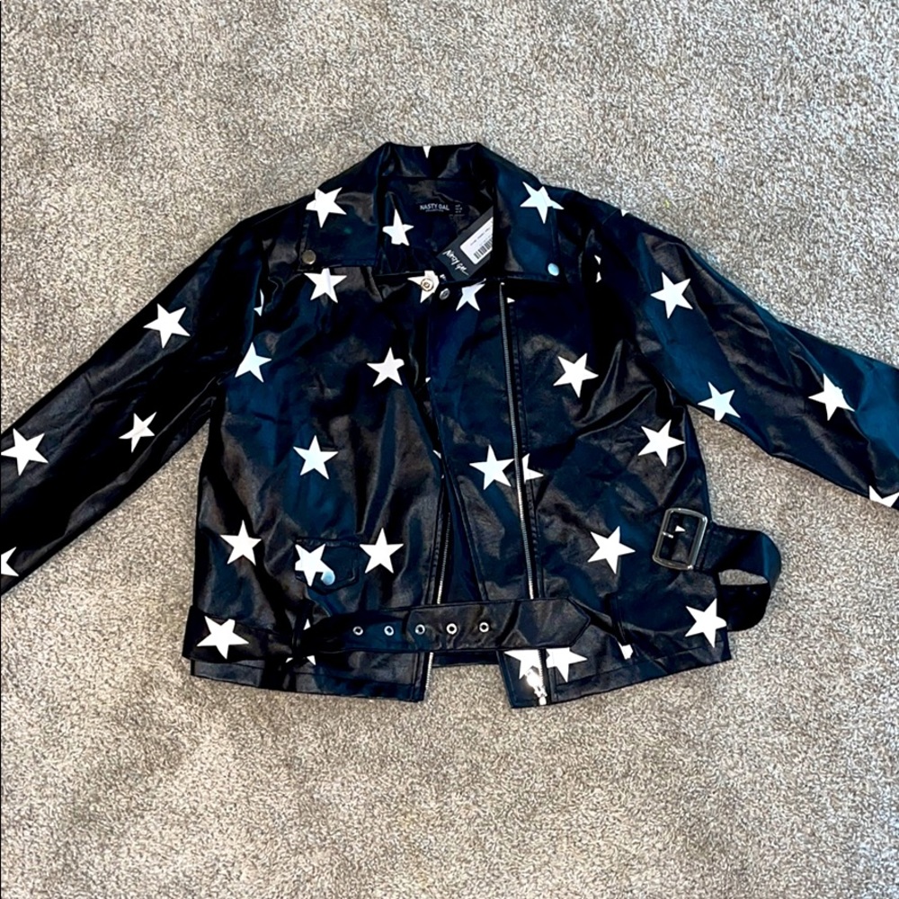 Leather Star Belted Jacket